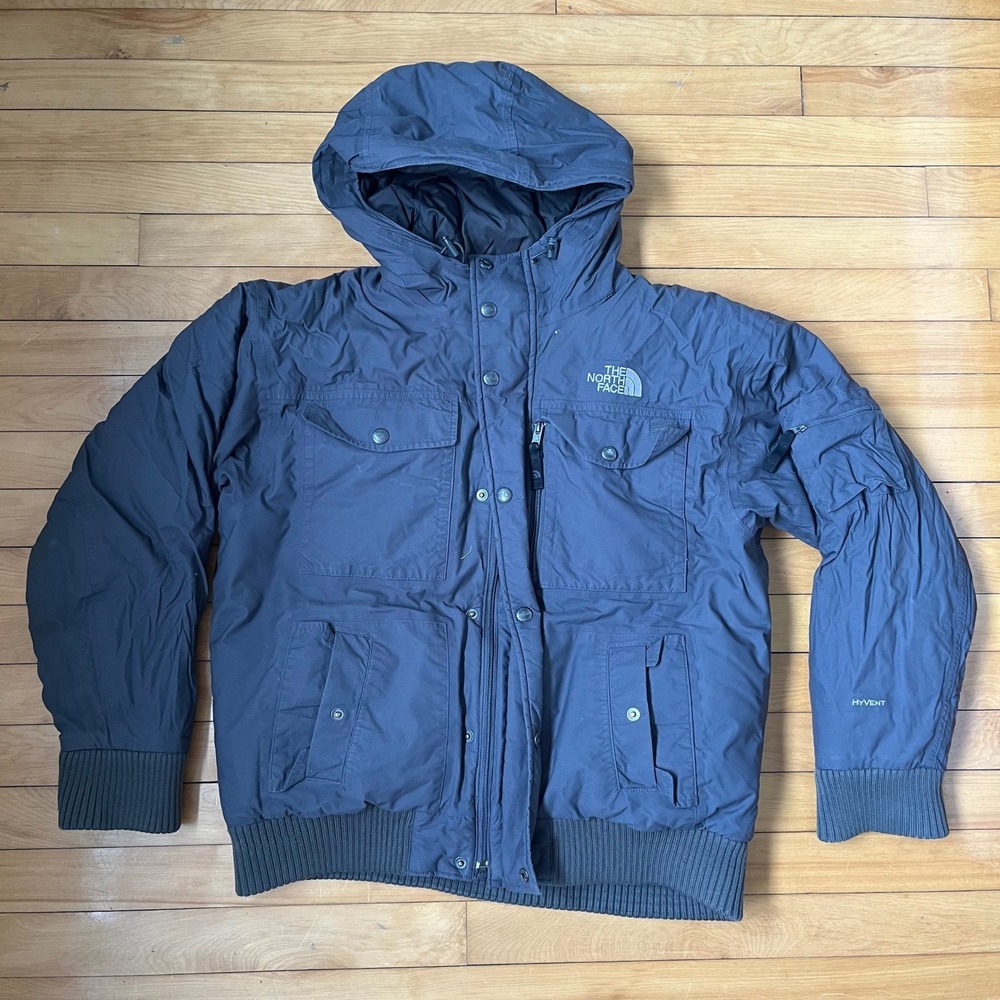 The North Face HyVent Hooded Bomber Jacket Men M Grey Parka Ski Coat Waterproof